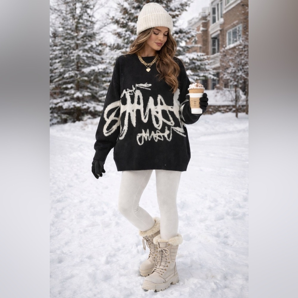 Zara big girls graffiti knit sweater